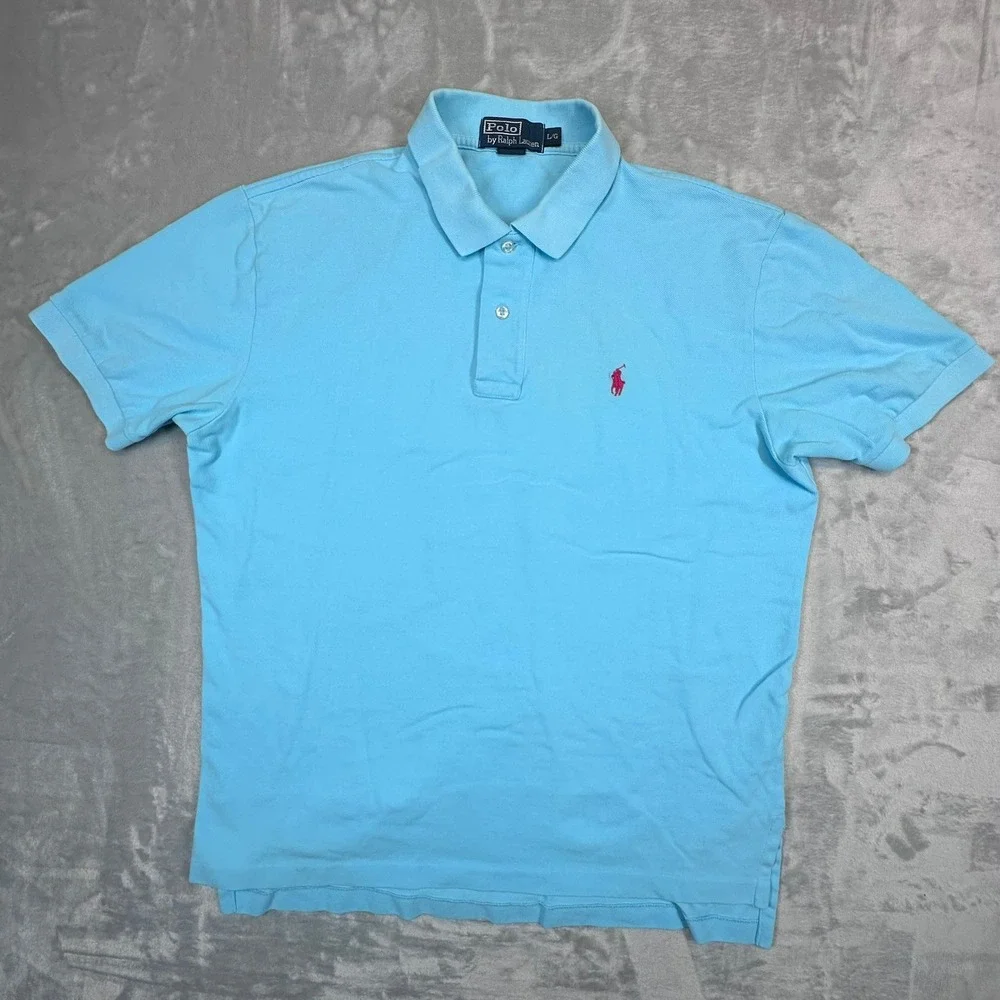 Polo Ralph Lauren Polo Shirt Mens L Blue Short Sleeve Pique Pony Logo Classic